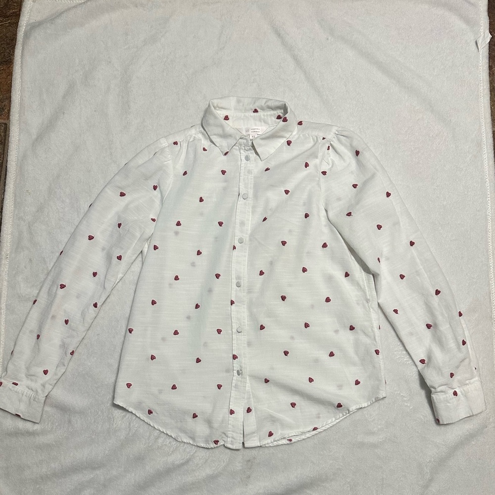 LC Lauren Conrad Ivory Blouse with Burgundy Accents